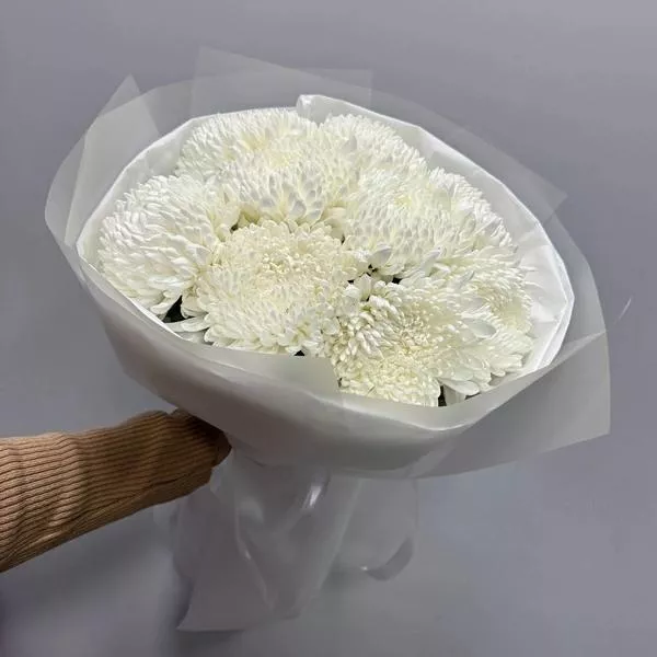 9 белых хризантем